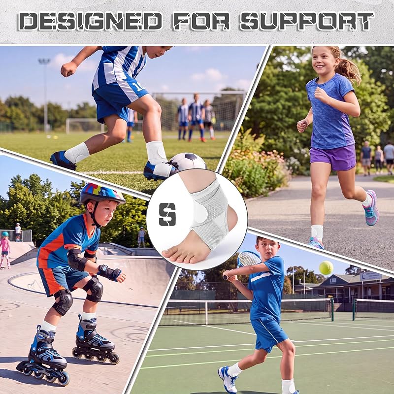 Honoson 2 Pcs Kids Ankle Braces - White, Size S (White+S) Youth Ankle Support for Sports