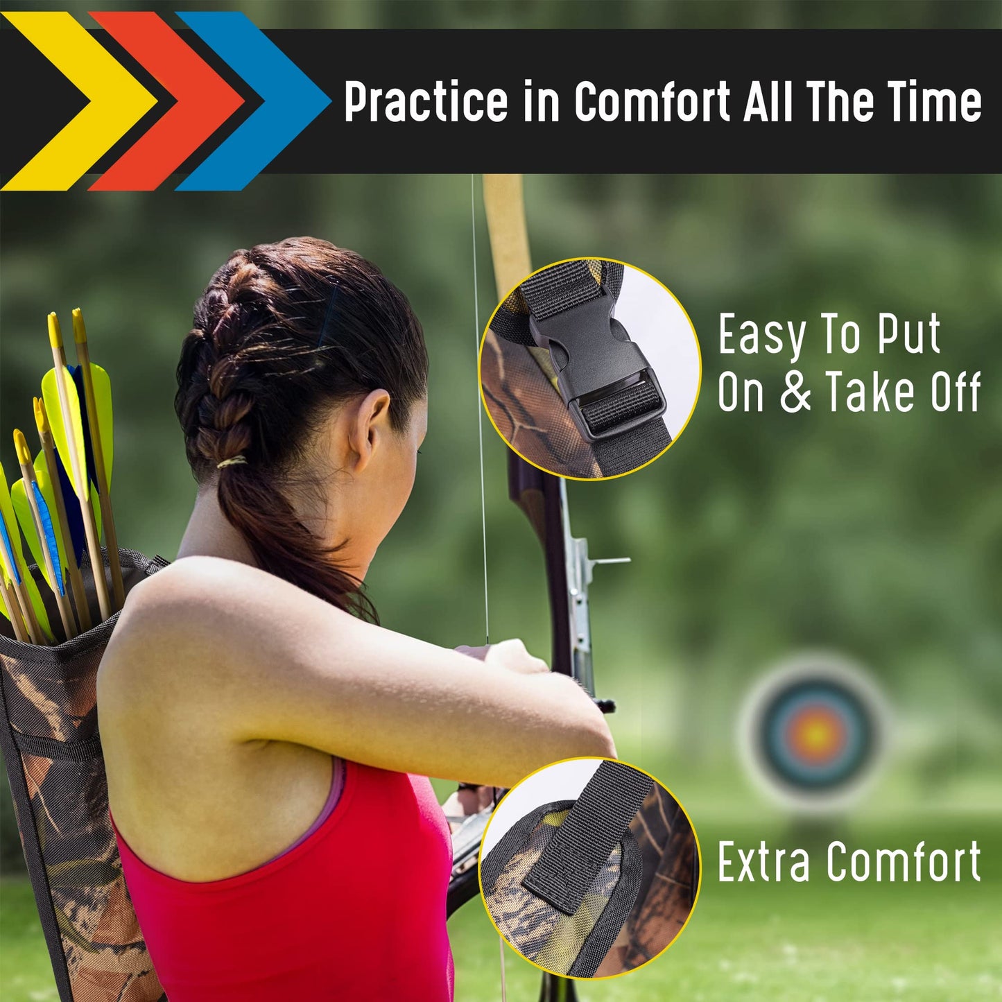 JAKUNA Hip and Back Quiver for Arrows - Camo Arrow Quiver for Kids and Adults - Adjustable Arrow Holder with a Padded Strap and Belt Clip - Archery Accessories for Field and Practice (Camo)