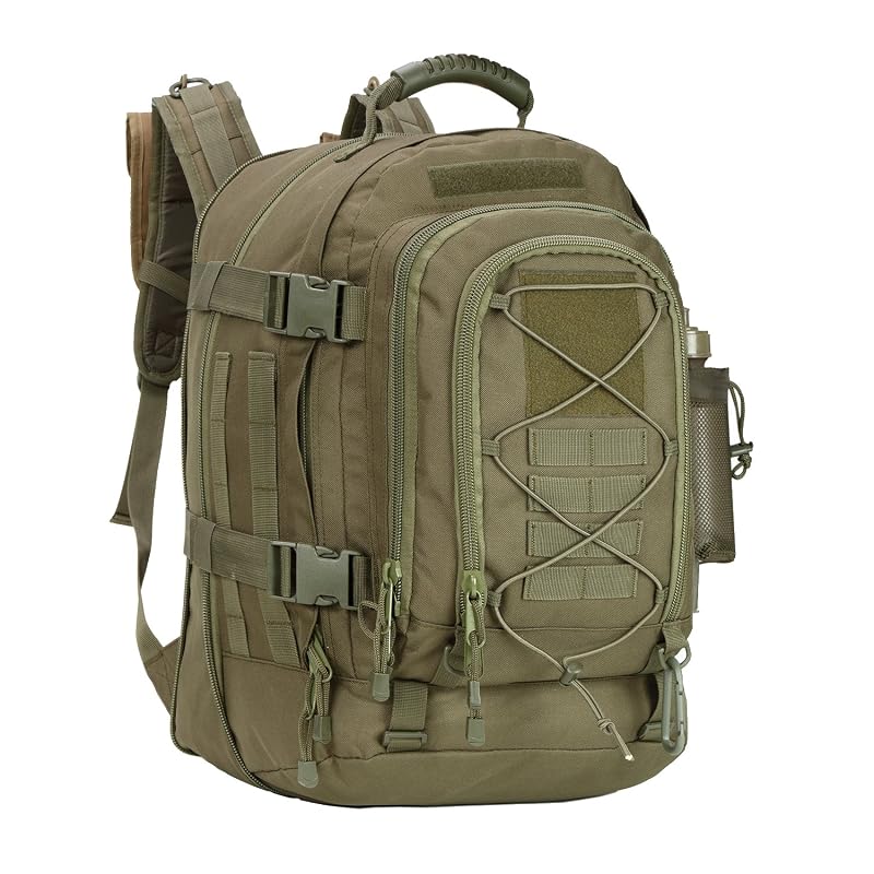 Large 64L Tactical Backpack for Men with MOLLE System - Expandable Army Backpack, Green