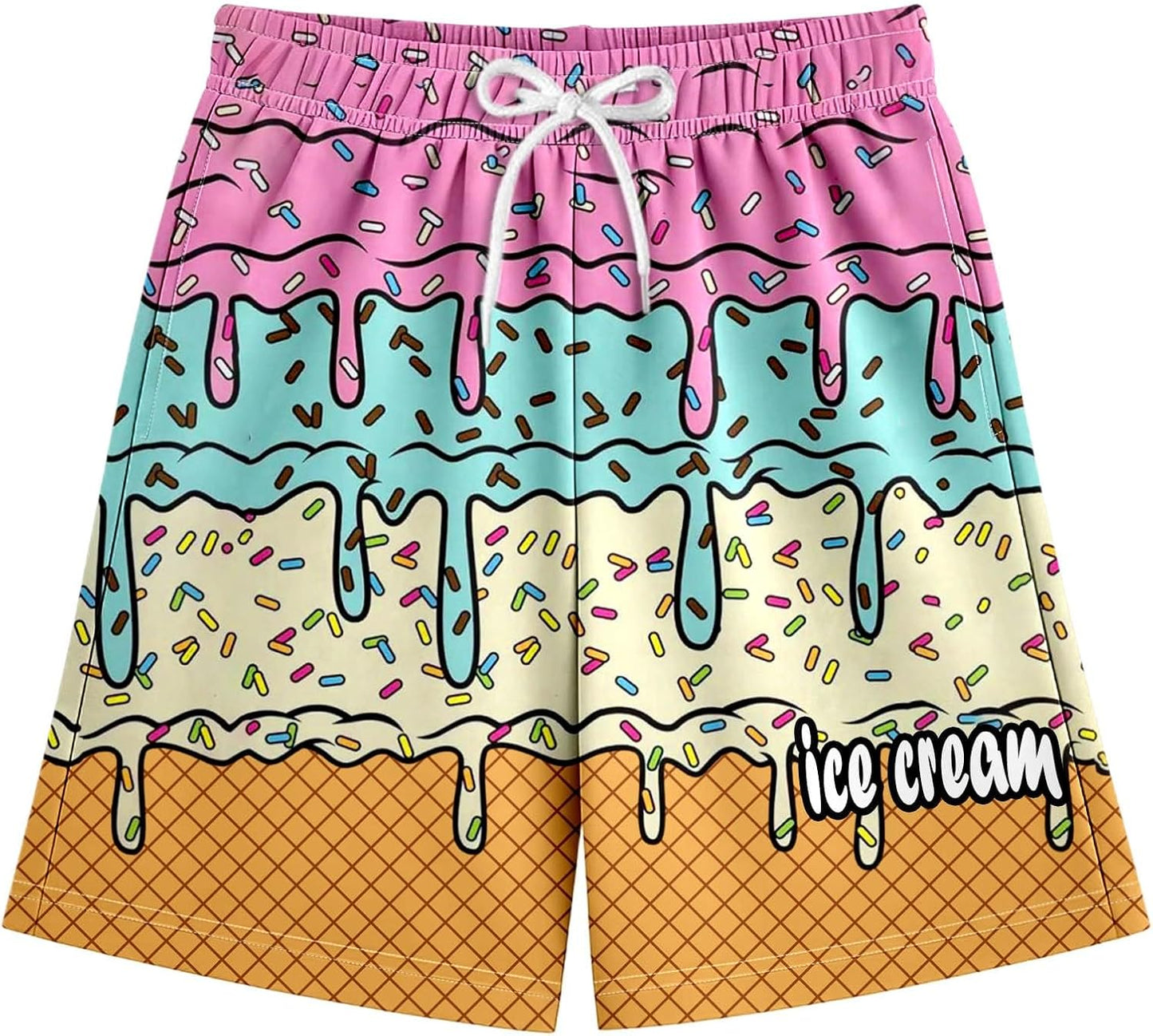 Ice Cream Boy Baseball Shorts Waffle Or Cone Preppy Shorts,Kids Youth Ice Cream Drip Track Short Pants