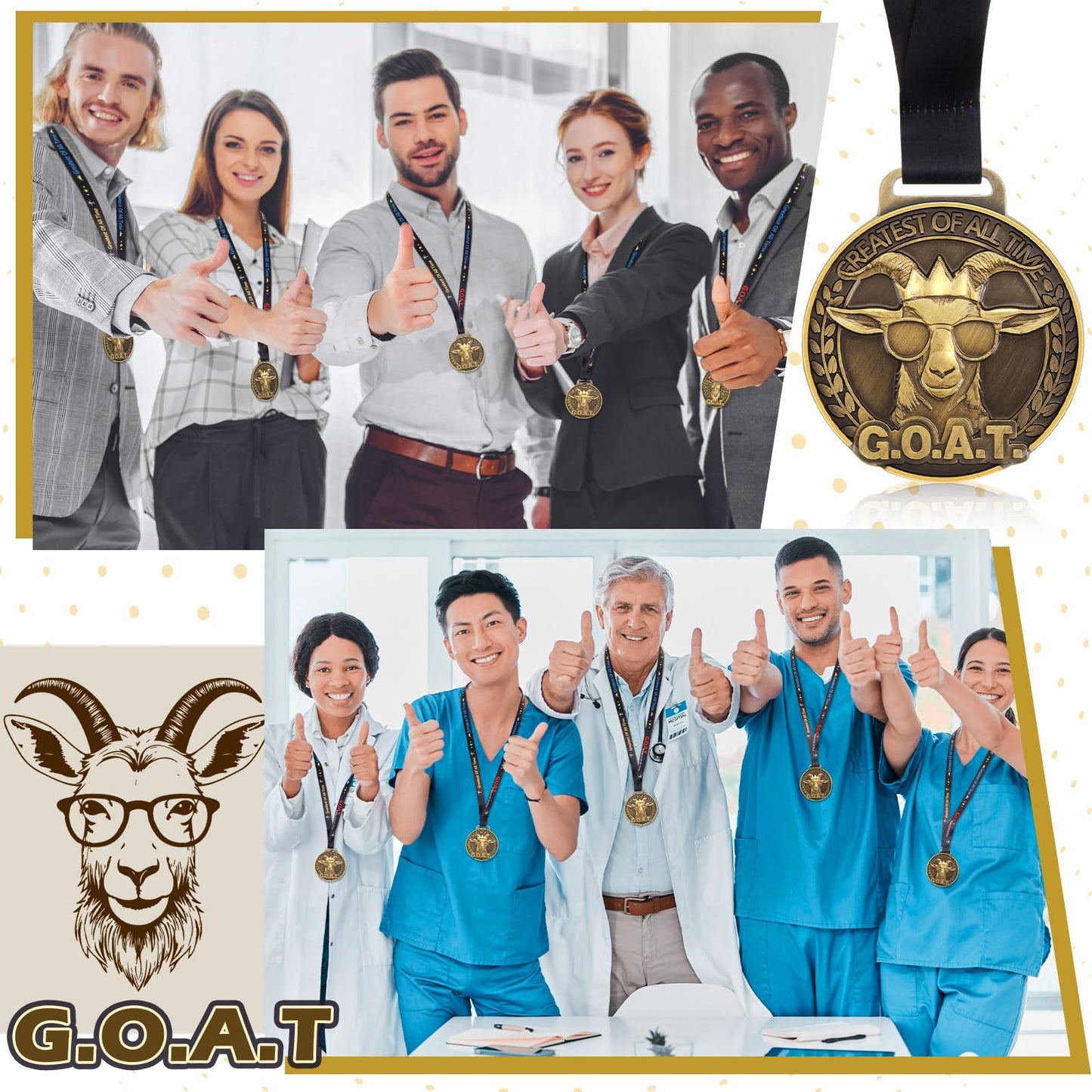 Loetere 12 Pcs Award Medals 2'' Funny Sports Awards Trophy with Neck Goat Basketball Cross Country Race Track Swimming Ribbon Winner Prizes Bulk Gift for Team Competitions Party Favor (Goat)