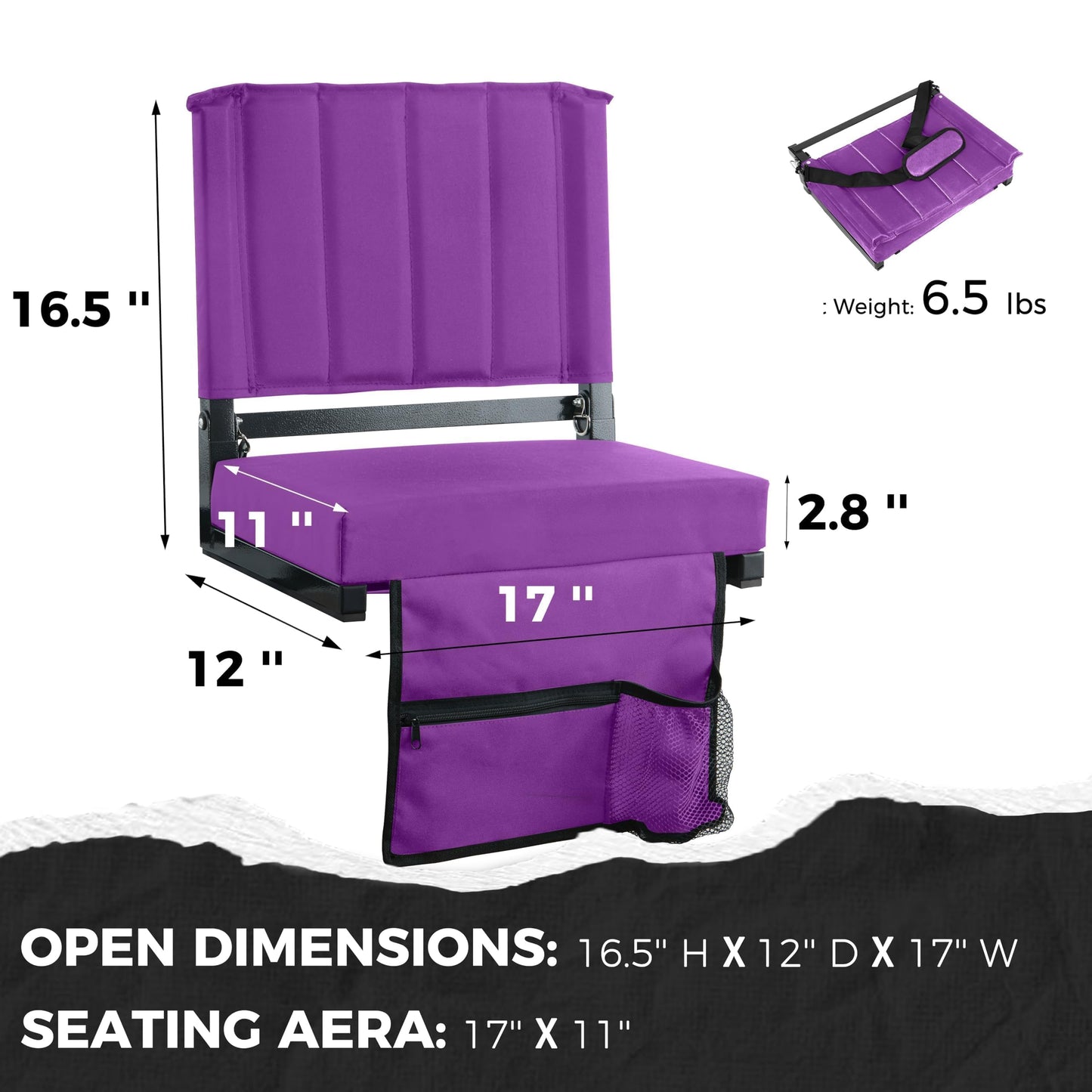 SPORT BEATS Stadium Seats with Back Support Bleacher Chairs with Back and Cushion Thick Padded Bleacher Seats Includes Shoulder Strap Dark Purple 2pcs Standard