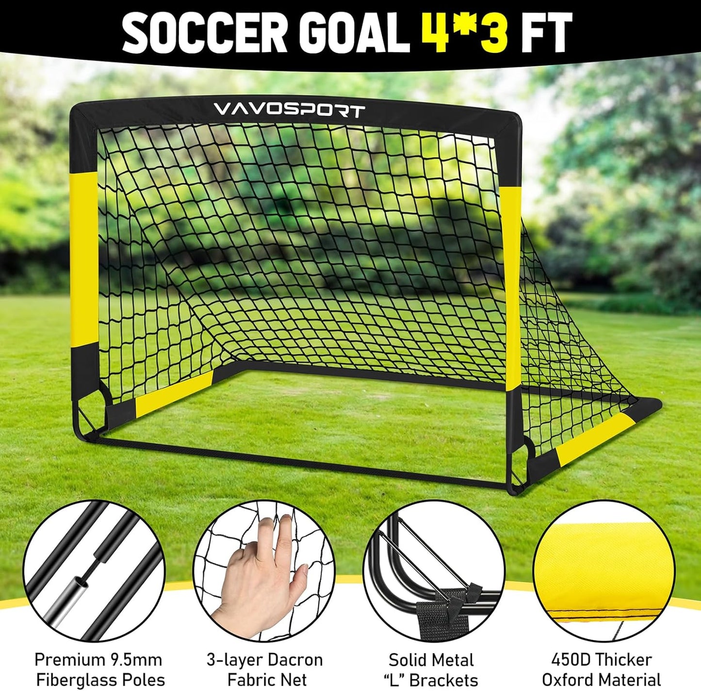 Kids Soccer Goals for Backyard Set, 2 of 4x3 / 6x4 ft Portable Soccer Goal Nets, Pop Up Mini Toddler Soccer Net Training Equipment & Ball, Cones for Ages 3-14, Outdoor Games Gifts for Youth