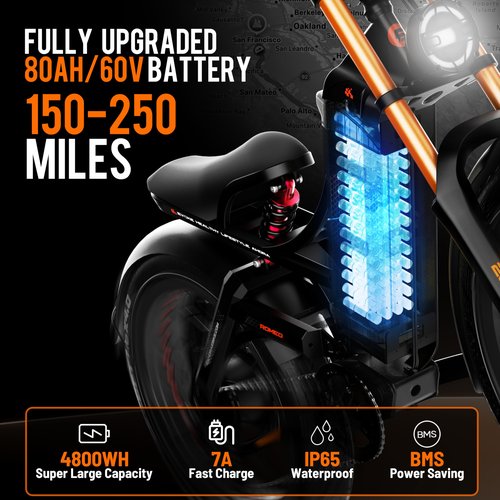 eAhora Romeo Pro 3 [2025 Latest] 50 Mph Electric Bike for Adults, Peak 5600W Dual Motor Ebike, 60V 80Ah 250 Miles Long Range Electric Bike, 26”*4.0 Fat Tire Air Full Suspension Off-Road E-bike, UL2849