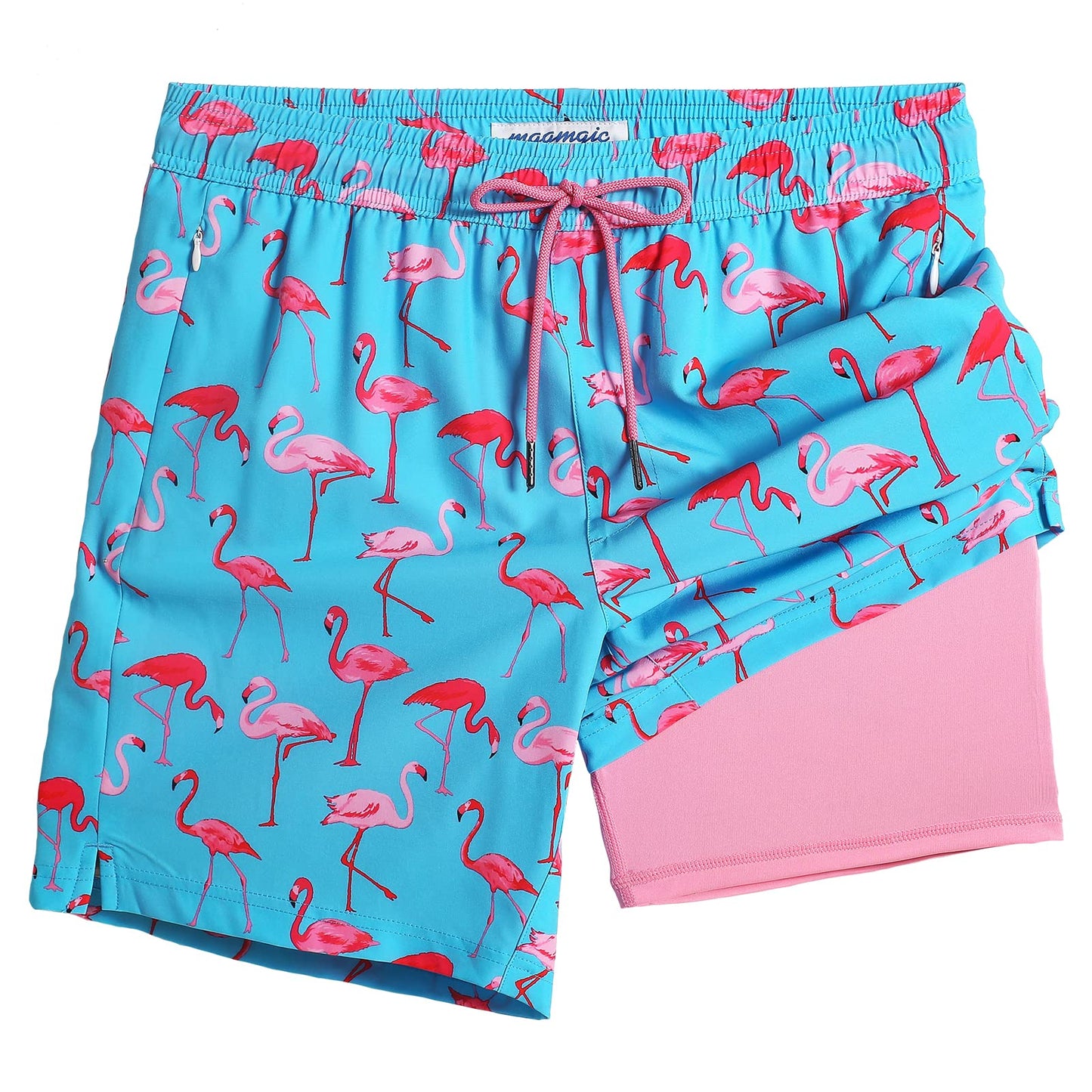 maamgic Swim Trunks Men 2 in 1 Mens Bathing Suit 7 Inch Quick Dry Mens Swimming Trunks with Zipper Pockets
