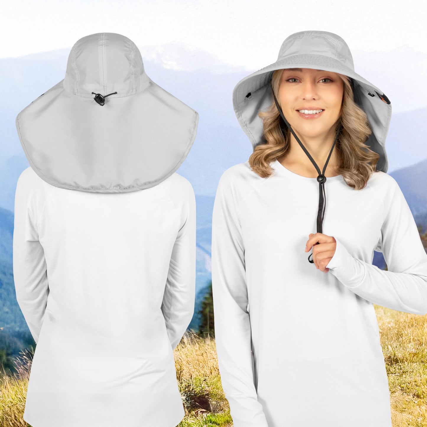 SUN CUBE Wide Brim Sun Hat with Neck Flap for Men Women Fishing, Light Gray
