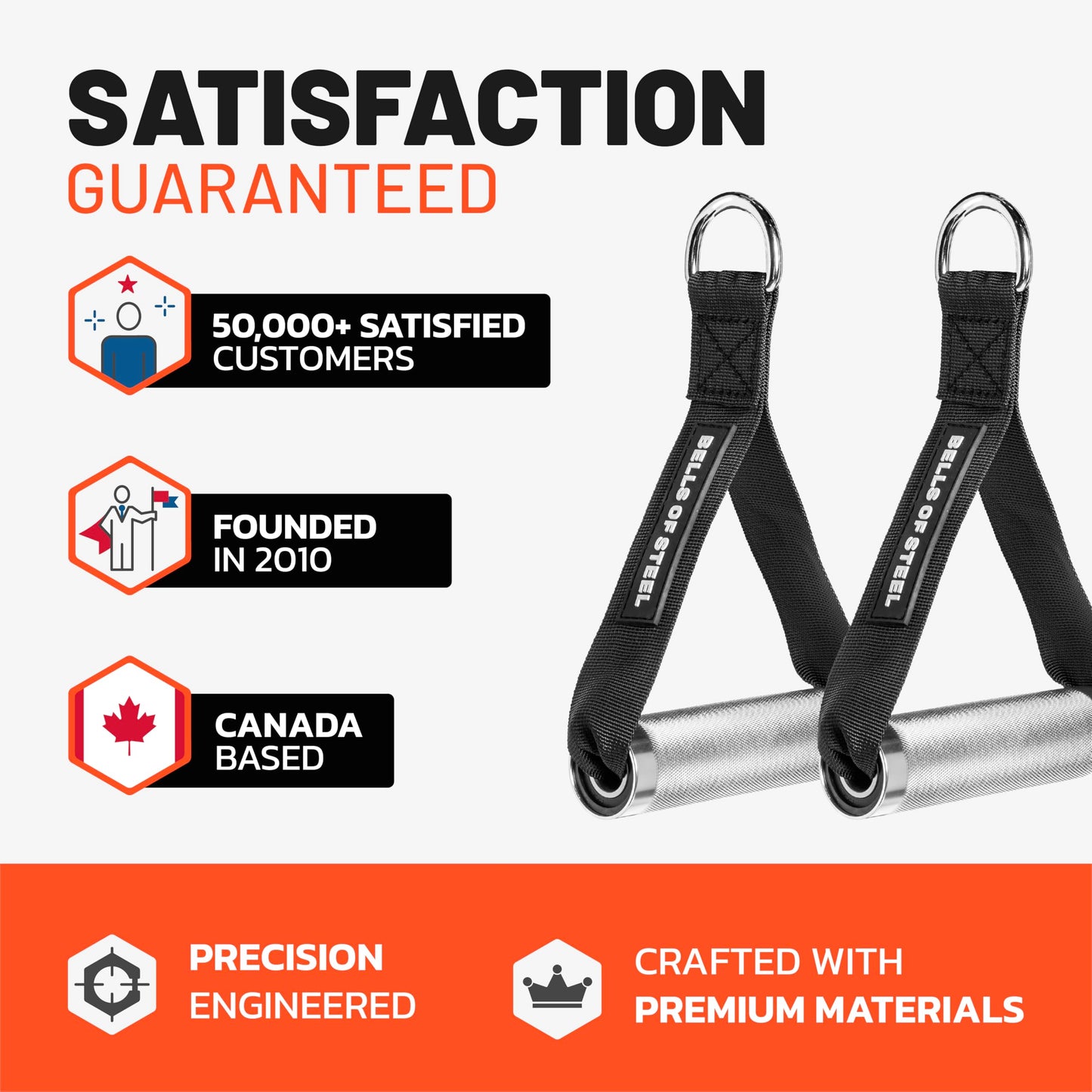 Bells of Steel Aluminum Cable Handles Updated Slimmer Strap, Smooth-Bearing Rotation, Light Knurling Grip, Rust-Resistant, Sold in Pairs