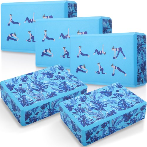 Soulchen 5 Pcs Yoga Blocks 9" x 6" x 3" High Density EVA Foam Bricks Guide Yoga Tropical Pattern on the Surface for Yoga, Pilates, Meditation, Improve Balance and Flexibility