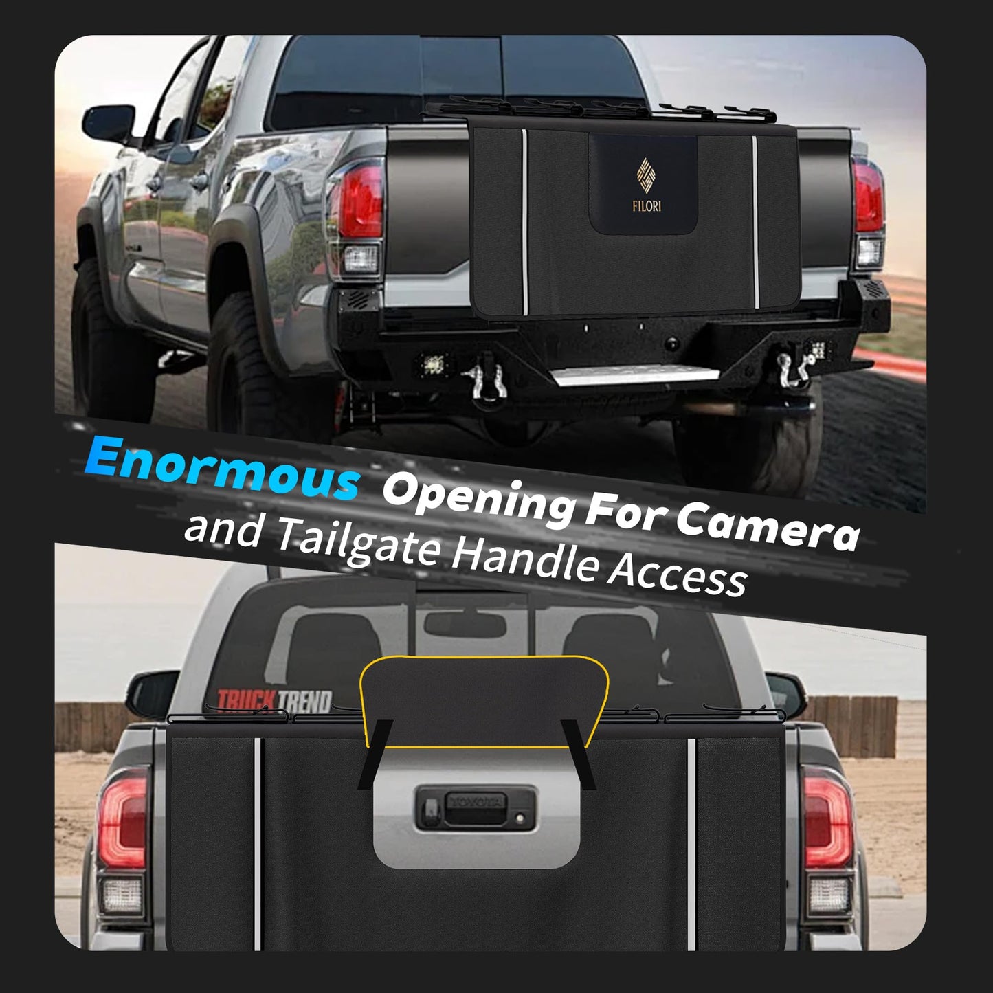 FILORI 5-Bike Tailgate Pad for Mountain Bike | No-Block Backup Camera, Waterproof Tool Pockets & Reflective Strips | Heavy-Duty Protection for Truck & Bikes | Universal Fit for Most Pickup Trucks