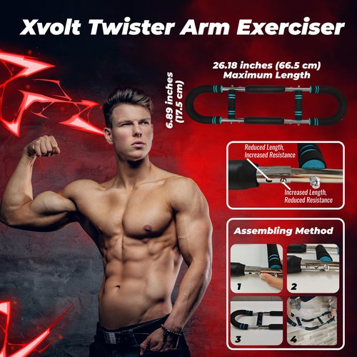 Twister Arm Trainer Chest Workout Equipment - 66-110lbs Adjustable Resistance Upper Body Muscle Strength Builder Clip Exerciser for Men - Home Gym Wrist Exercise Pectoral Strengthener Bar Device