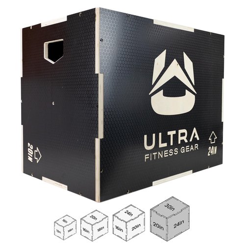 Ultra Fitness Gear Wooden Plyo Box, 31 Plyometric Jump Training Squat, Step Up, Jumps & More Workout Size S, M, L, XL, Home Gym Exercise Equipment (Black Anti-Slip, X-Large 30/24/20)