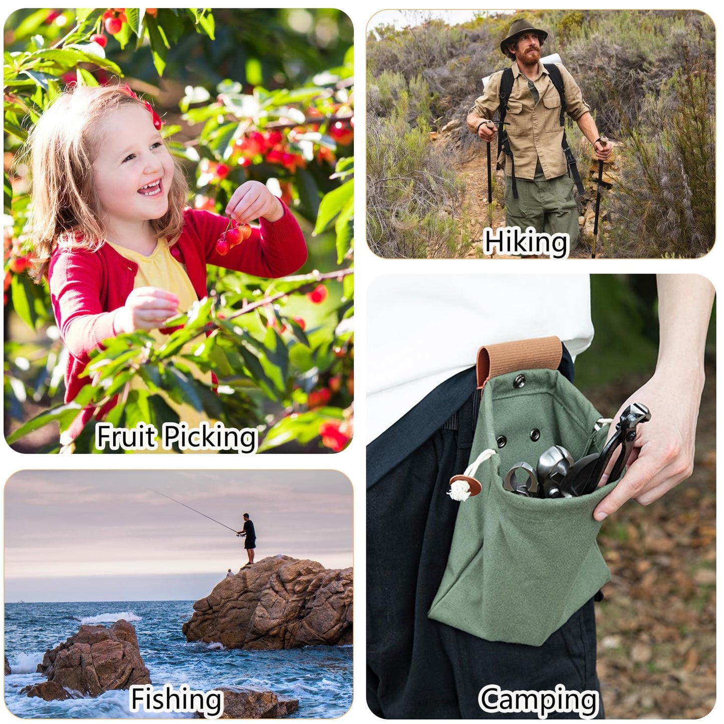 2-Pack Canvas Leather Foraging Bags, Portable Foldable Gathering Bags, Ideal for Mushroom Picking, Hiking, Hunting, Camping, and Bushcraft (Black)