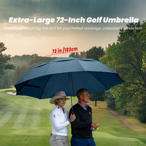 Baraida Golf Umbrella Large 62/68/72 Inch, Extra Large Oversize Double Canopy Vented Windproof Waterproof Umbrella, Automatic Open Golf Umbrella for Men and Women and Family.(62 Inch,Navy Blue)