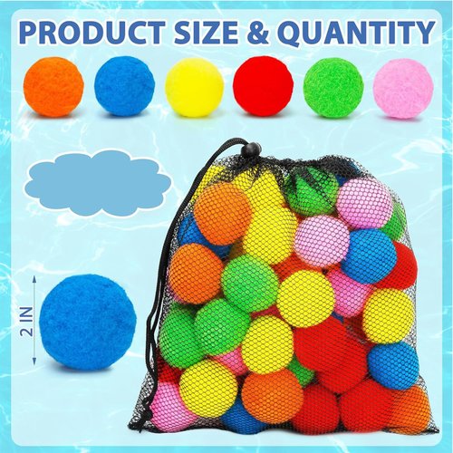 Reusable Water Sponge Balls, Kiddospace Reusable Water Sponge Balls, 2.4 Inch Soft Soaker Ball Fake Snowballs for Outdoor Toys and Games, Soft & Quick Hydration, Backyard Games (60pcs)