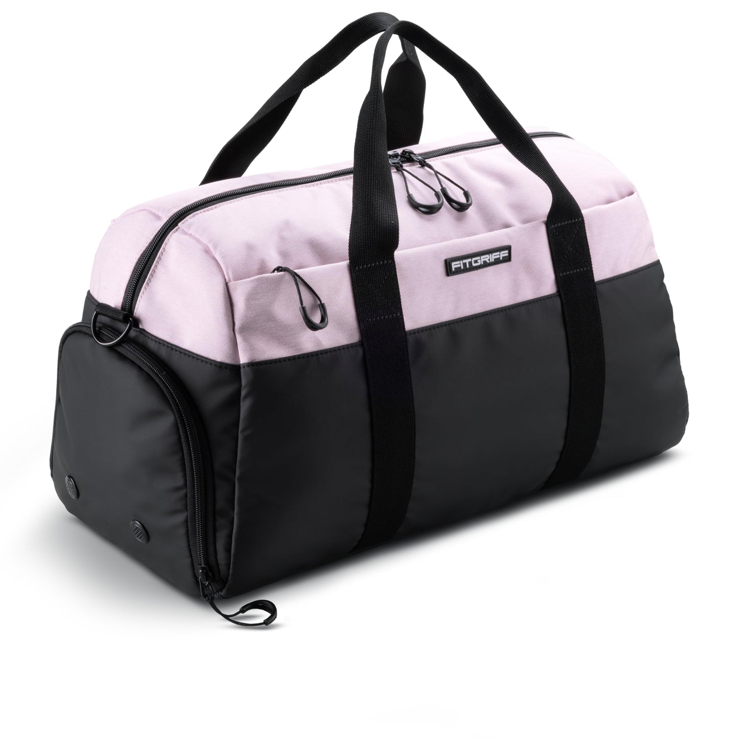 Fitgriff® Gym Bag V2 for Men and Women with Shoe & Wet Compartment - Duffle Bag for Travel, Sports, Fitness and Workout (Black/Pink, 22 x 12 x 13″ (Medium))