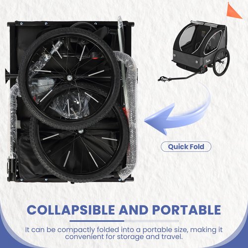 Sepnine Kids Bike Trailer, 2 in1 Canopy Carrier Converts to Pushcart Suitable for 1 to 2 Toddlers, Kids, Quick Attach to Bike, Foldable, with 5-Point Harness and Storage Bags