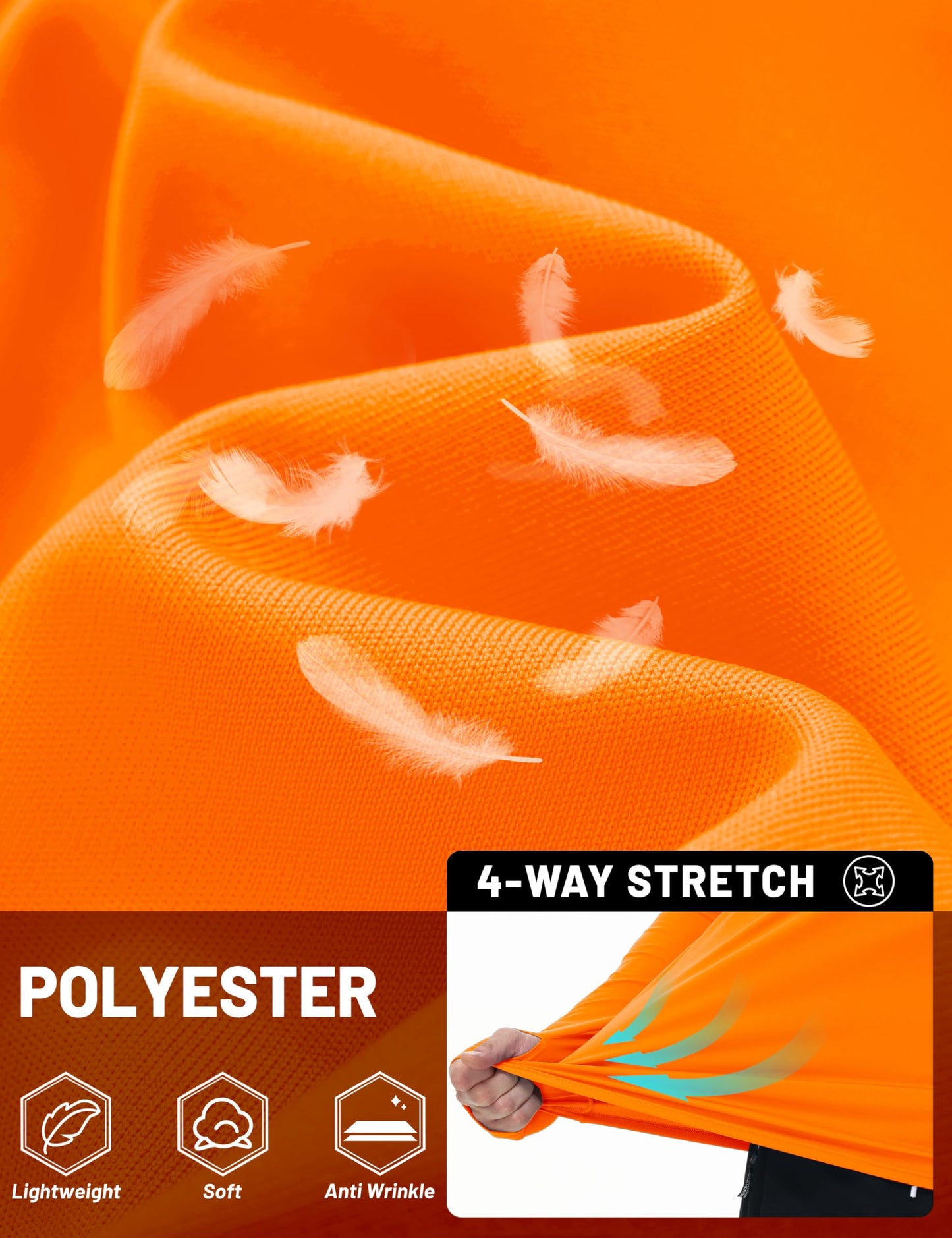 TACVASEN Long Sleeve Shirts for Men Lightweight Hoodie Men Dry Fit Active Hooded Shirts Sun Protection Hoodies SPF Tee Orange L