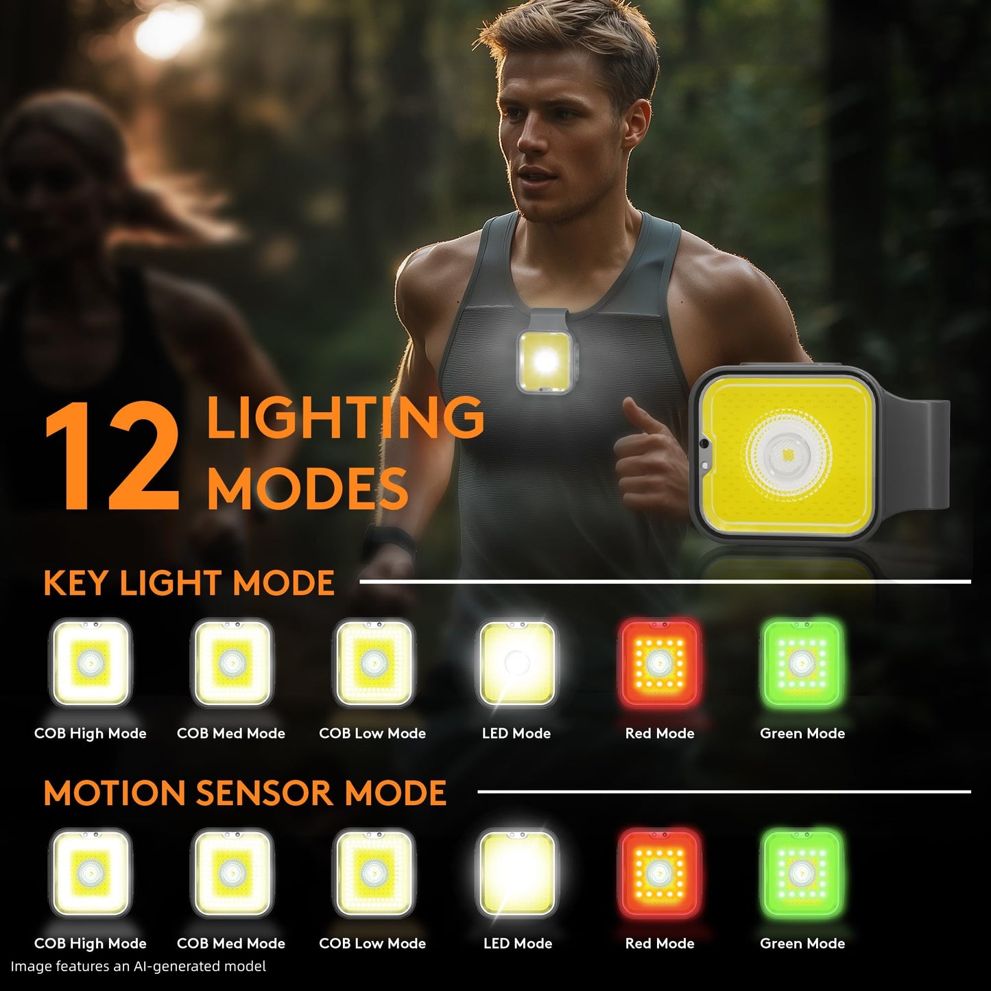 Yls Running Lights for Runners, Rechargeable Clip on Light with 12 Lighting Modes, LED Night Safety-Light for Walking, Camping, Hiking, Jogging, Outdoor Adventure, Black