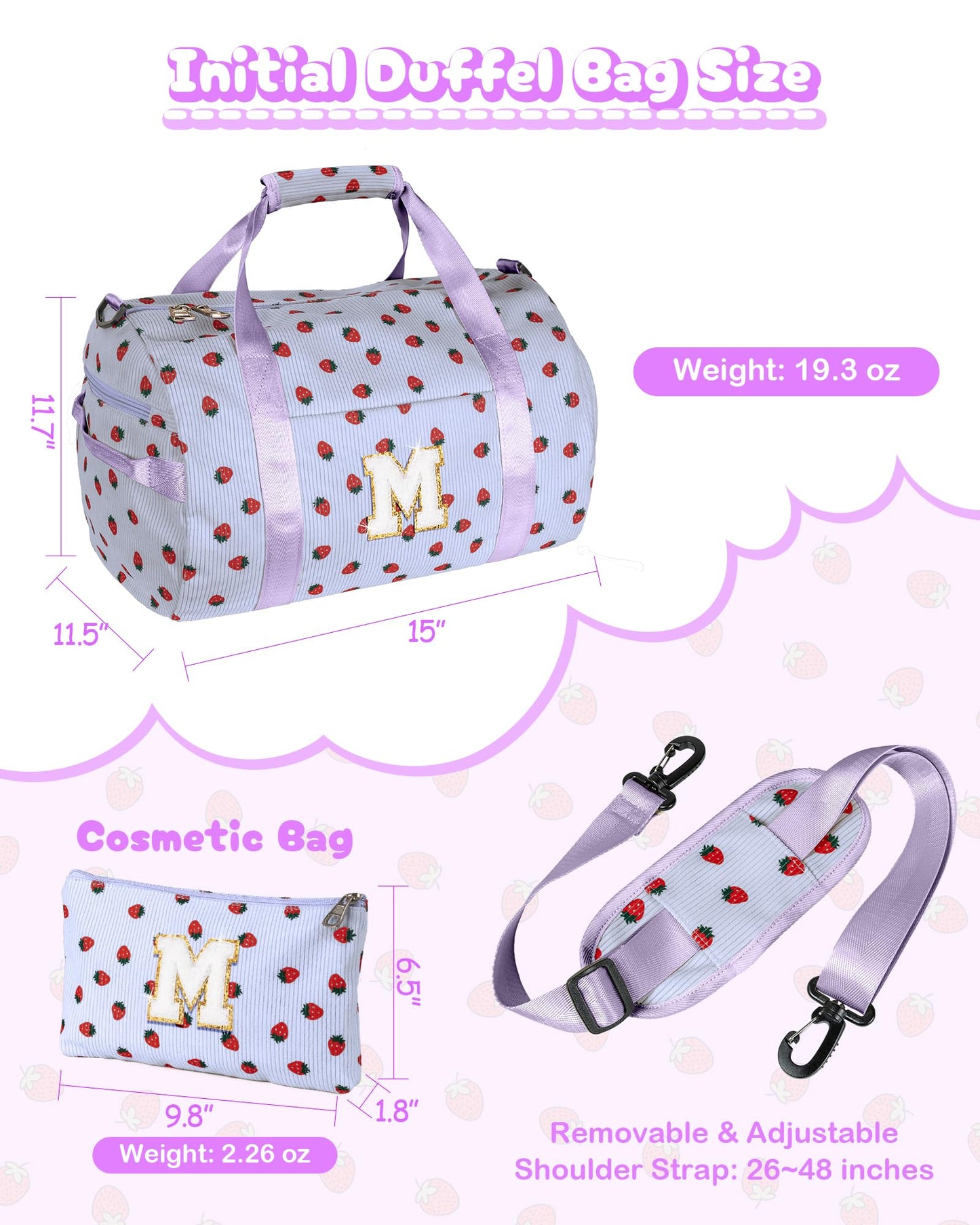 Vogewood 8 Year Old Girl Birthday Gift, Girls Gym Bag, Kids Personalized Overnight Duffle Bags with Shoe Compartment, Monogram Travel Tote with Makeup Bag, Gifts for Sister Grandkids (Letter K)