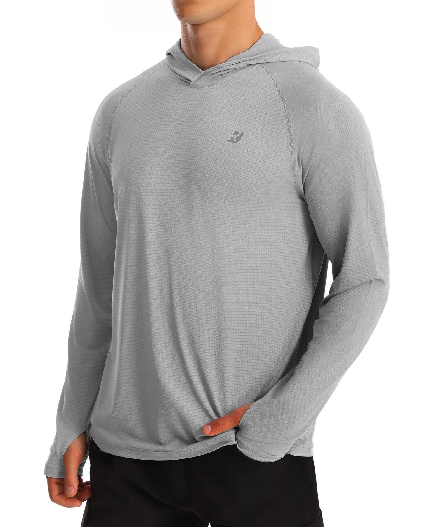 Roadbox Mens Sun Protection Shirts, UPF 50+ Long Sleeve Fishing Shirt with Hood, Lightweight UV SPF Hiking Running Workout Athletic Rash Guard Quick Dry