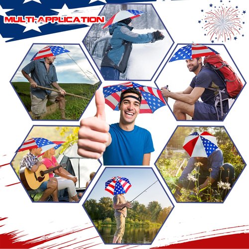 MUFEKUM 20.5” Umbrella Hat for Kids Adult, Hands-Free Waterproof Red White Blue Head Umbrella Cap for Outdoor Activities, Fishing, Camping, Beach, Gardening Sun Protection (B)