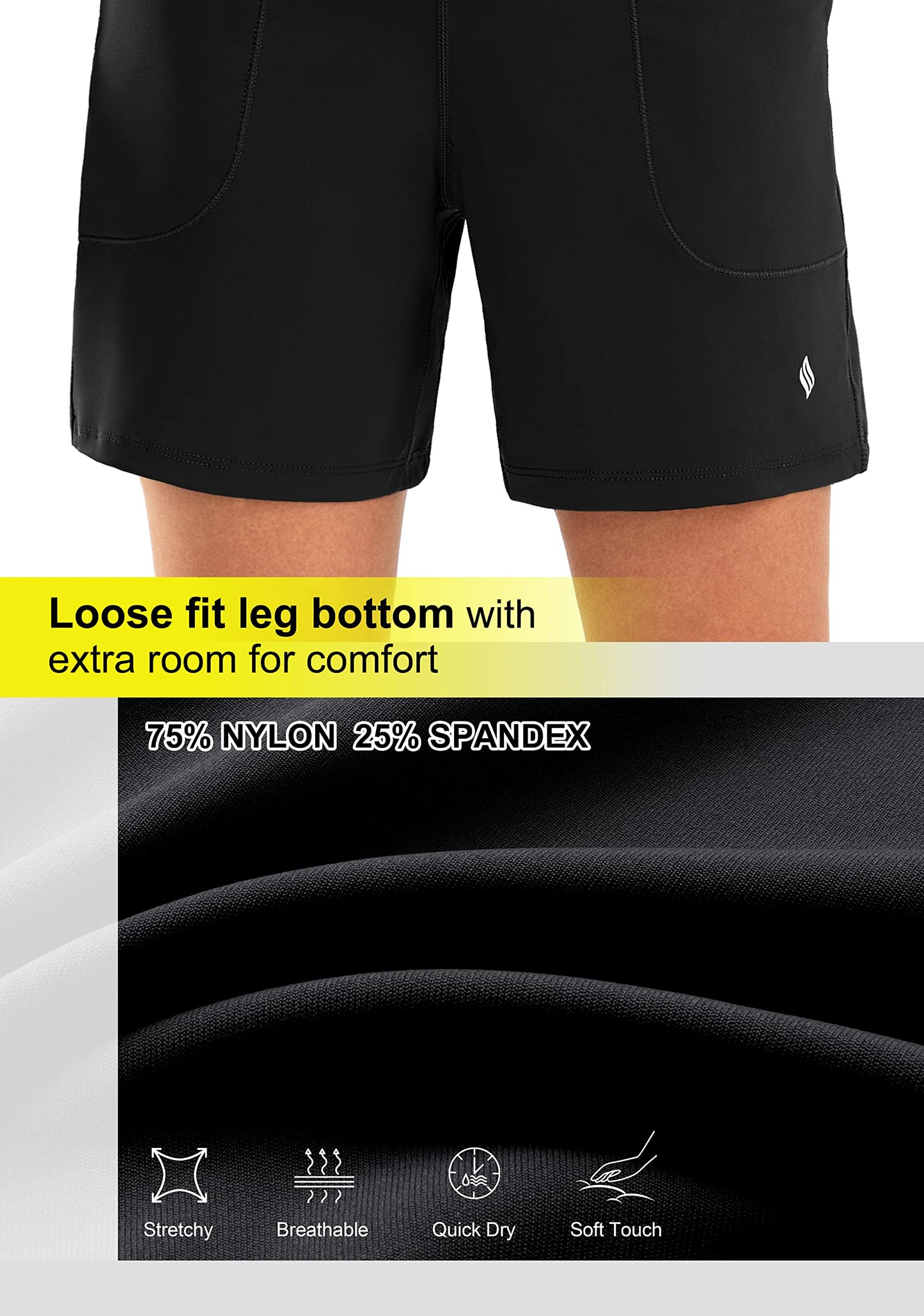 SANTINY Women's 6'' Athletic Long Shorts with 4 Pockets High Waisted Bermuda Shorts for Women Walking Running Casual (Black_XL)