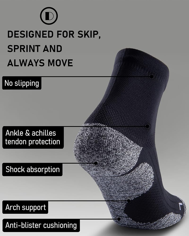 Quarter Compression Socks for Men & Women, Cushioned Athletic Socks - 4 Pairs, Black, Large