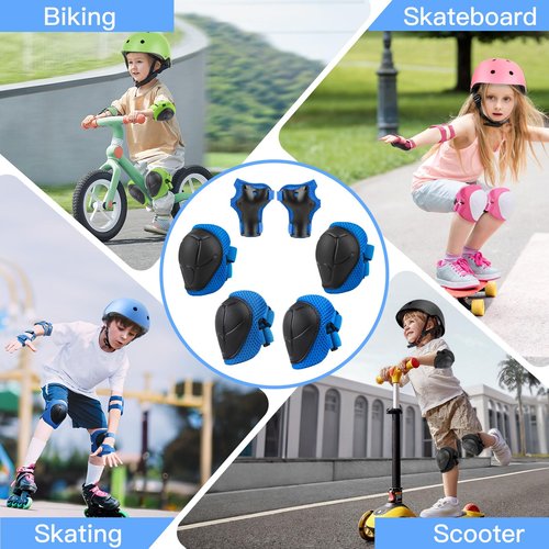6PCS Kids Protective Gear Set, Knee Pads for Kids 3-10 Years Old, Toddler Elbow Pads, Wrist Guards, Skating Cycling Bike Rollerblading Scooter, Upgraded & Durable Material, Boys, Girls,Youth, Blue
