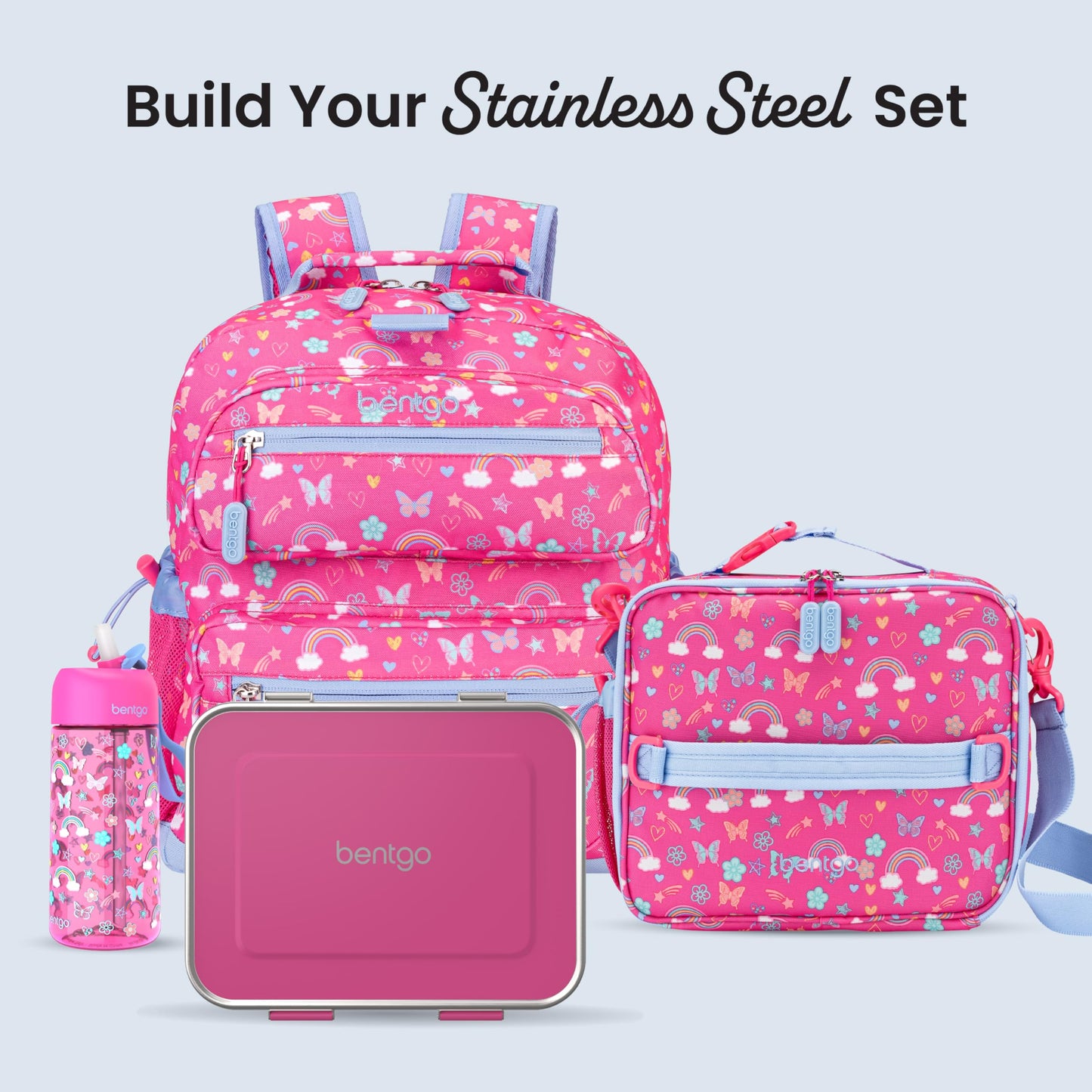 Bentgo Kids Stainless Steel Leak-Resistant Lunch Box - 3-Compartments with Bonus Silicone Container, Durable, Eco-Friendly, Dishwasher Safe, BPA-Free, Ideal for School, Ages 3+ (Fuchsia)