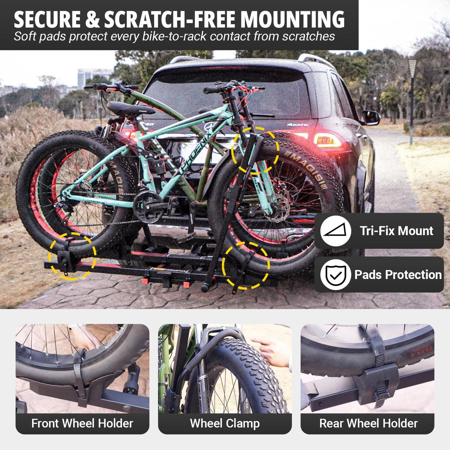 STUDTREX TRAILV2 Hitch Mount 2-Bike Rack with Bike Ramp - Tilt, Fold, Anti-Theft Hitch & Wheel Lock, 170lbs Capacity, 2-Inch Receiver, Up to 5.0" Fat Tire, Electric Bike Rack for Car, SUV, RV, Truck