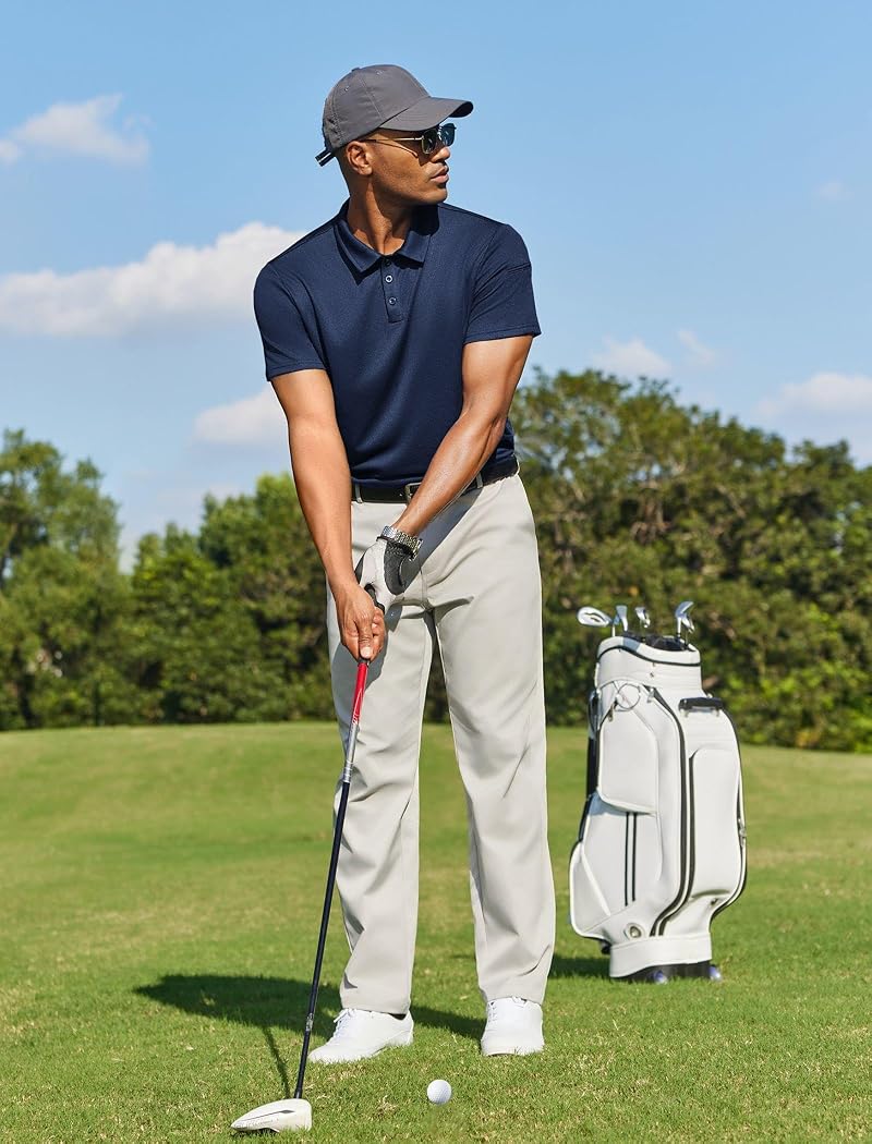 PINSPARK Men's Golf Polo Shirt - Quick Dry, Short Sleeve, Navy XL