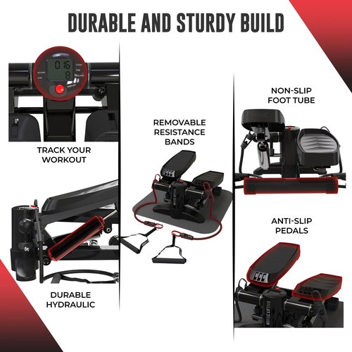 Nordic Lifting Mini Stepper & Stair Climber – Black– Compact Fitness Stepper w/Resistance Bands, LCD Monitor, 330LB Weight Limit – Home Leg & Thigh Workout Machine