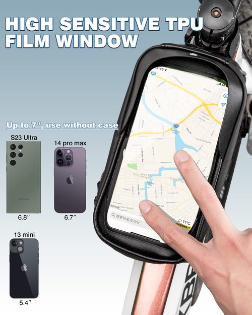 ROCKBROS Bike/Bicycle Phone Front Frame Bag, Waterproof, Tube Bag,Cycling Pouch, Bike Accessories for Men Compatible Phone Under 7”