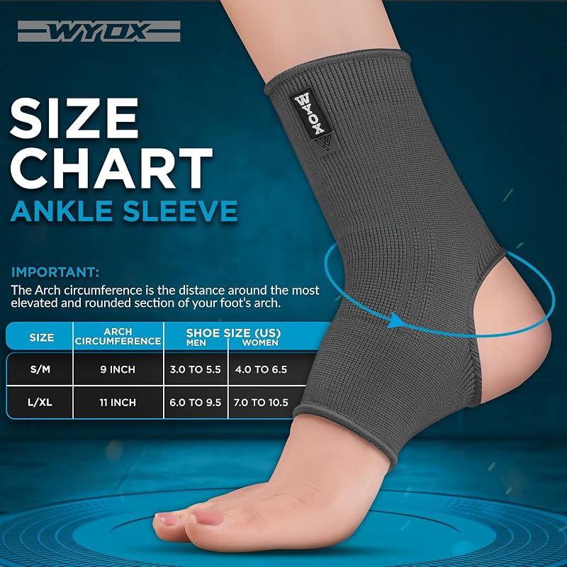 Ankle Support Sleeve for Sprained Akle - WYOX Grey S/M, Men & Women - For Running, Gym, Boxing