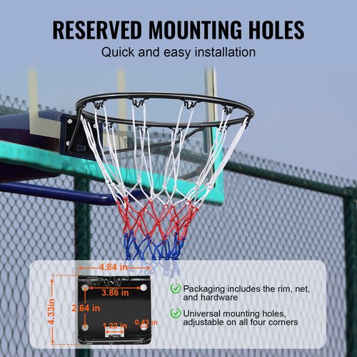 VEVOR Basketball Rim, Wall Door Mounted Basketball Hoop, Heavy Duty Q235 Basketball Flex Rim Goal Replacement with Net, Standard 18" Indoor and Outdoor Hanging Basketball Hoop
