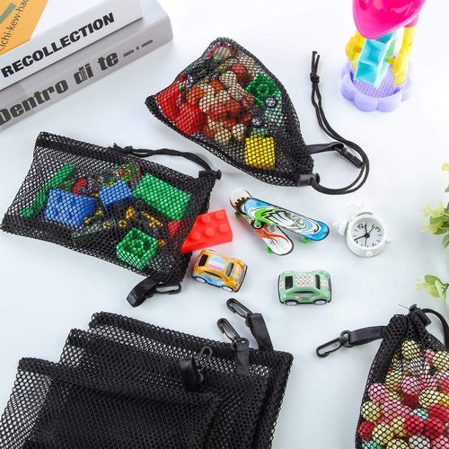 8 Pieces Black Mesh Drawstring Bags with Clips Small Nylon Storage Mesh Bags Shell Bag Dishwasher Net sack for Jewelry Beach Collecting Toys Gifts Travel Kitchen Favor(20 x 15 cm/ 7.9 x 6 Inch)