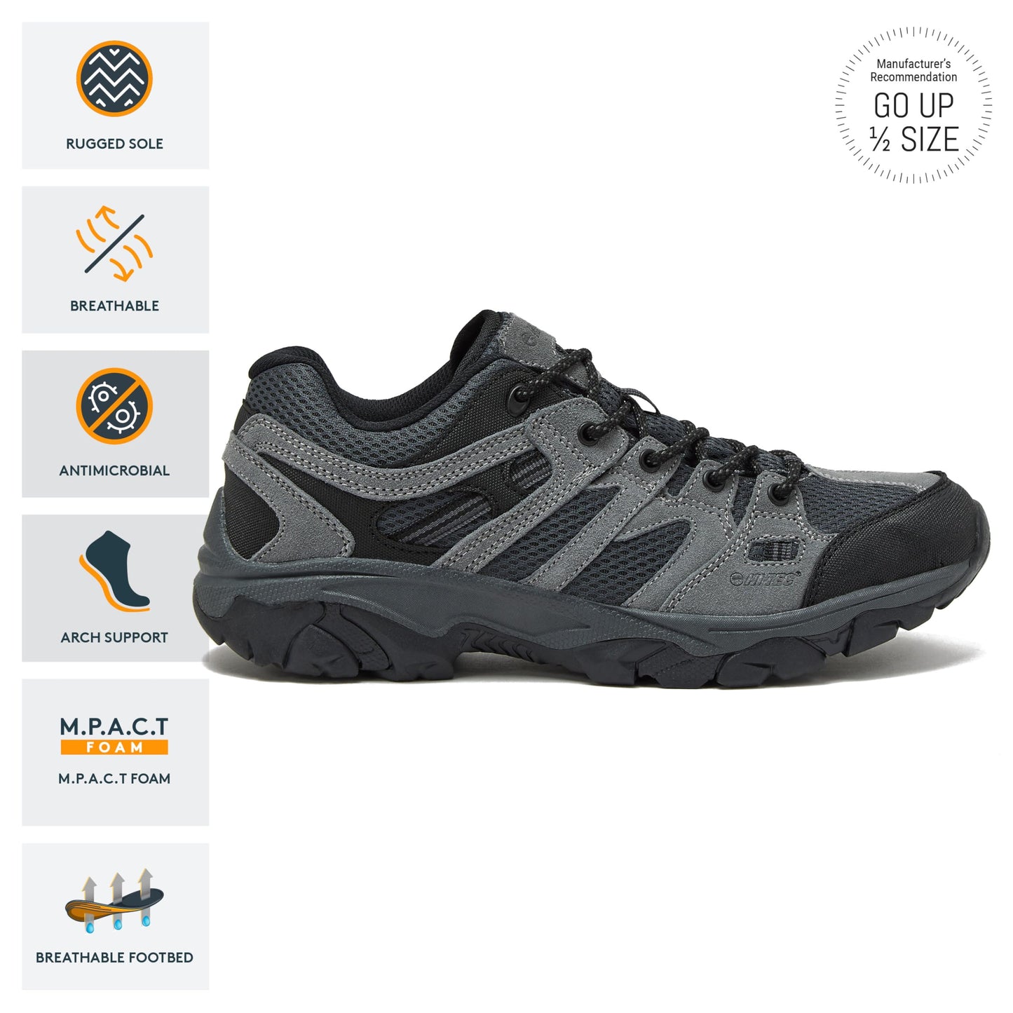 HI-TEC Ridge Low Hiking Shoes for Men, Lightweight Breathable Outdoor Trekking and Trail Sneakers - Castle Rock/Black, 11 Medium