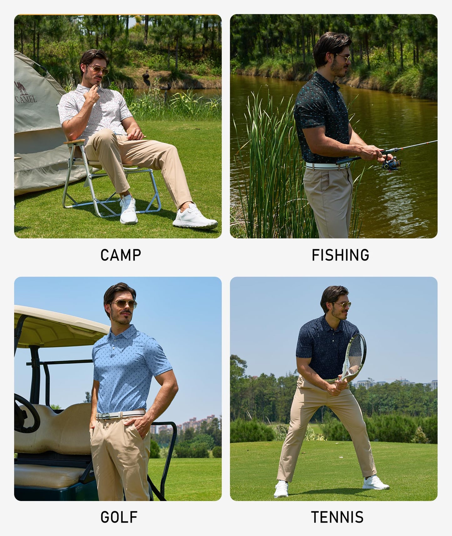 ZITY Mens Golf Polo Shirts Short Sleeve UPF 50+ Performance Moisture Wicking Print Pattern Casual Collared Golf Shirt for Men Lake Blue Large