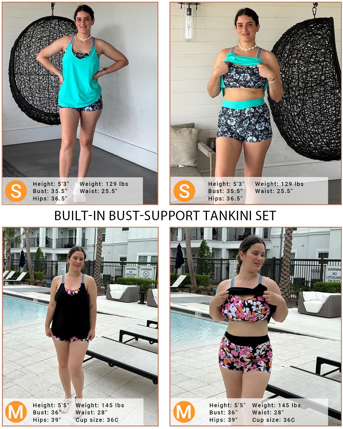 Daci Green Flowers Athletic Tankini Swimsuits for Women-2025 Bathing Suits 2 Piece Swimwear with Shorts for Tummy Control L