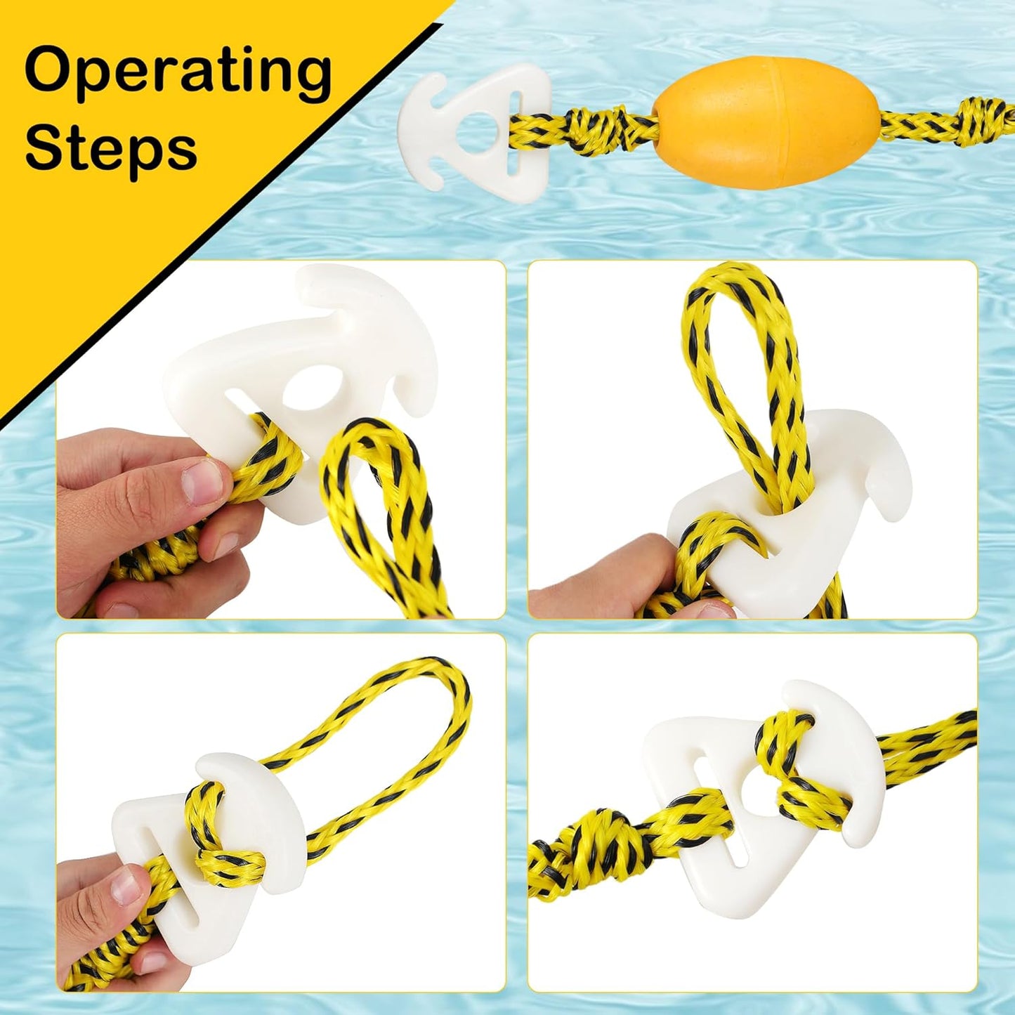 16FT Tow Rope for Tubing Tow Harness with Pulley Water Sport Lines Water Sports Tow Rope Heavy Duty Boat Tow Harness with 2 Stainless Steel Hook