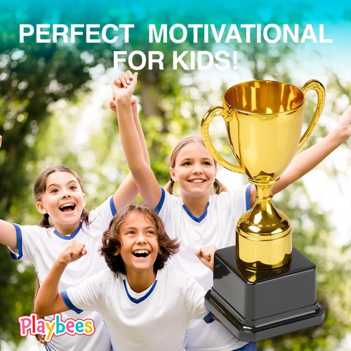 Fun Gold Plastic Trophies - 3 Pack - 7 Inch - Award Trophy Cup Set for Superstar Kids - Champion Celebrations, Sports Galore, and Victory Vibes - Desktop Toy