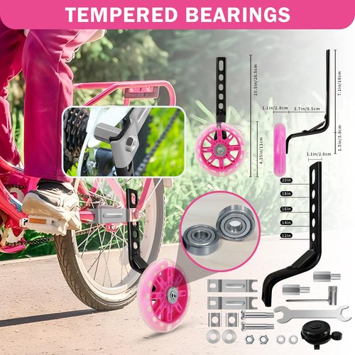 HAWENS Bike Training Wheels Mute Flash Wheels with Adjustable Bicycle Stabilizer Mounted Kit Compatible for 12 14 16 18 20 inch Single Speed Bike