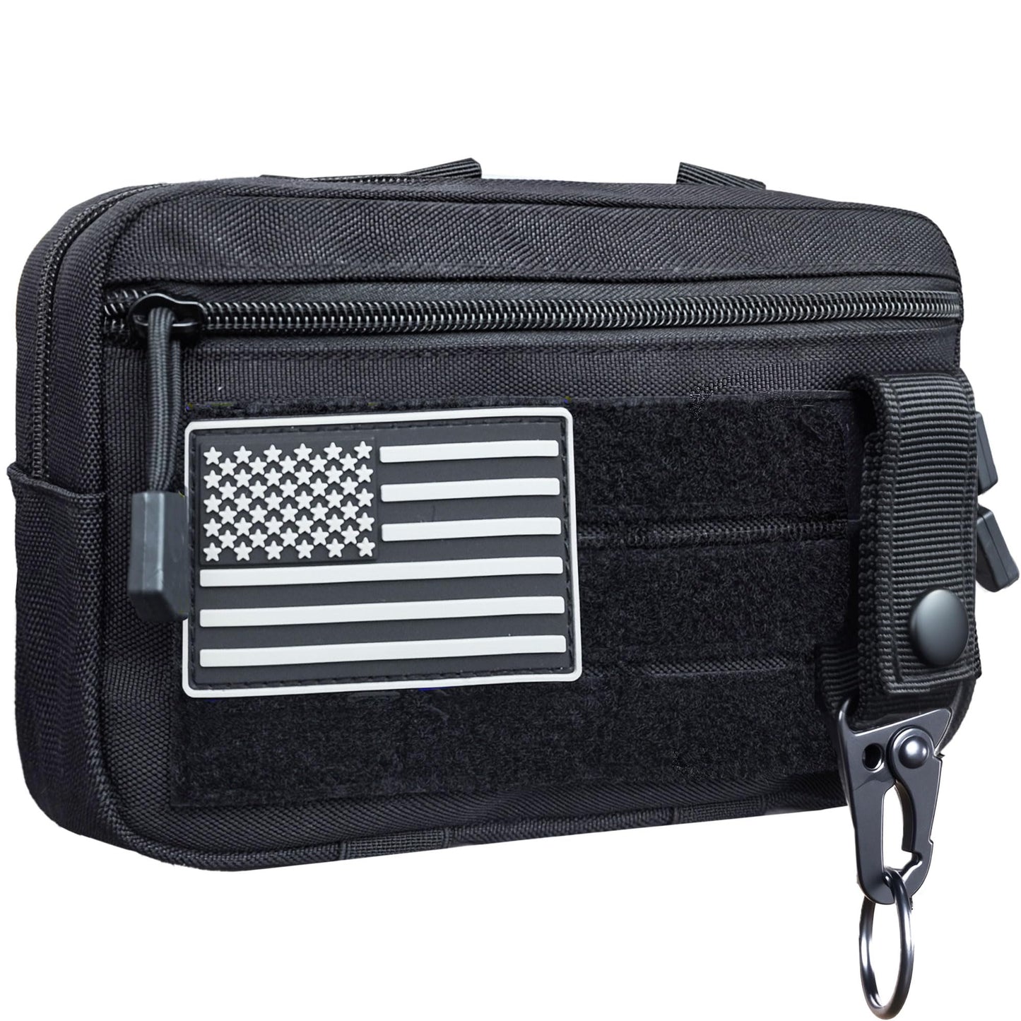 Tactical MOLLE Admin Pouch, Horizontal Modular EDC Utility Tool Pouch, Tactical Pouch with US Flag Patch and Keychain