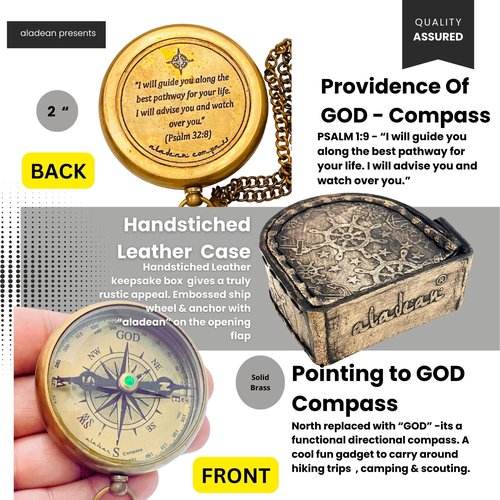 Divine Path Engraved Compass - I Will Guide You - Psalm 32:8" Quote | Inspirational Gifts for Men Women, Uplifting Spiritual Heavenly Faith Gift Boys Girls