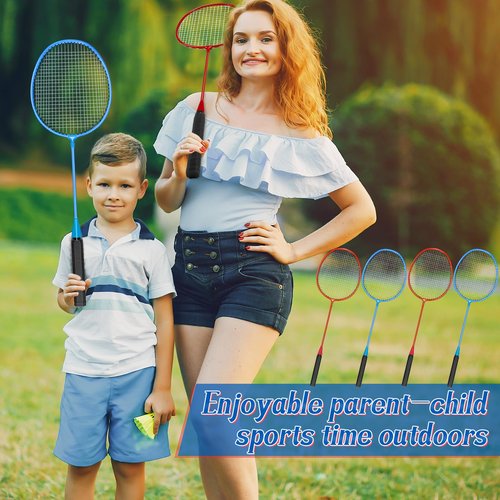 Chitidr 12 Pack Badminton Rackets Set Including Rackets, Nylon Shuttlecocks and Carry Bag for Outdoor Backyard Games Beginners (Red, Blue)