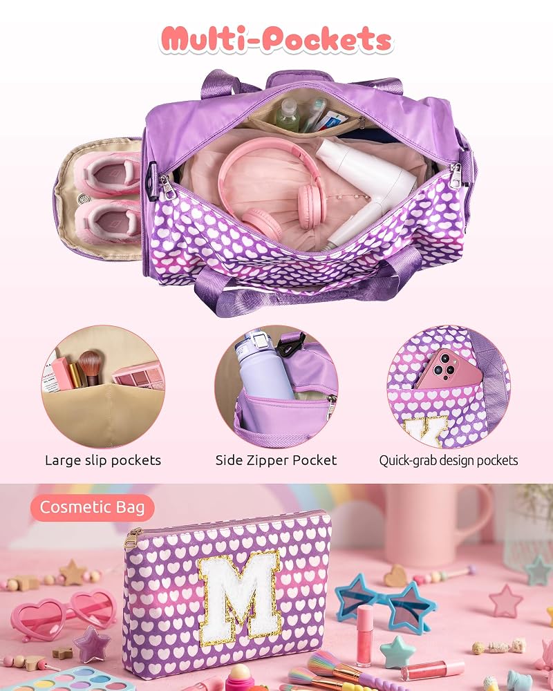 Initial Dance Recital Glitter Weekend Travel Bag Set - Rainbow Pink+E