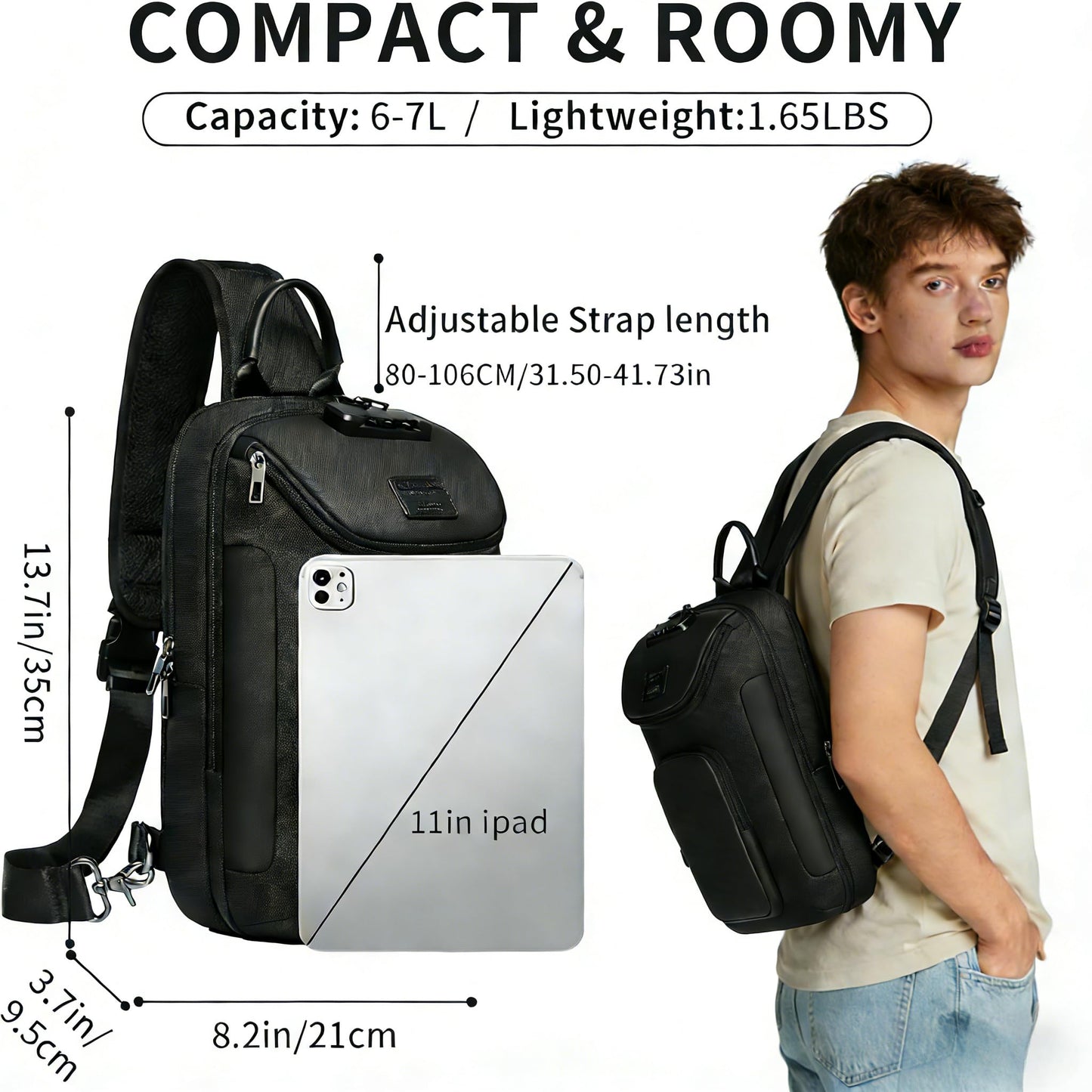 UMydeal Sling Bag for Men, Anti Theft Sling Backpack, Mens Crossbody Bag, Shoulder Chest Bag for Travel, Casual (Blue, Small)