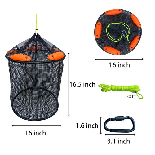Floating Fish Basket – Collapsible Fishing Net Cage for Live Fish – Heavy-Duty Fishing Net Baskets for Shore, Boat & Dock Fishing