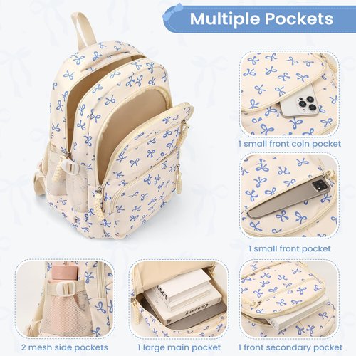 jingyuKJ Coquette Bow Backpack - Cute Kawaii Backpack Set Aesthetic Daypack Bow Rucksack (A02 Bow Blue)