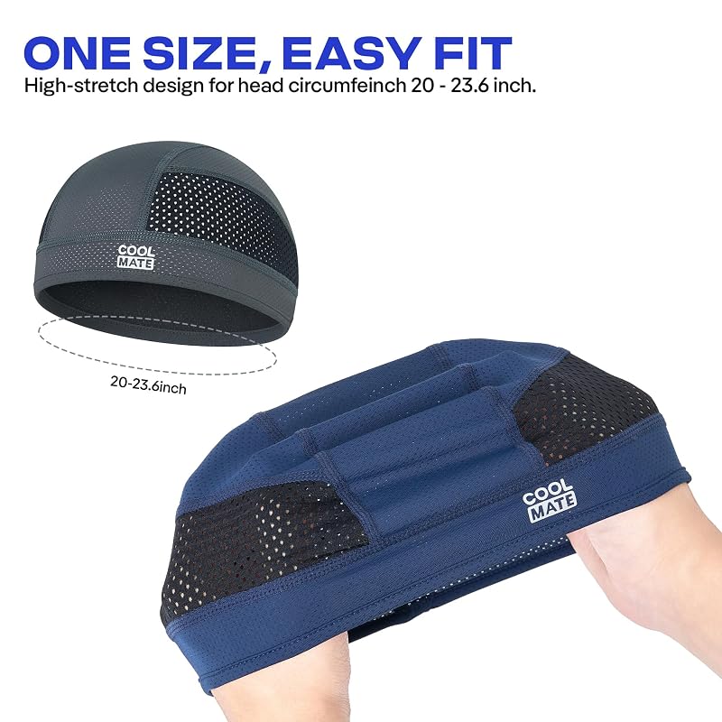 Cooling Skull Cap Helmet Liner for Men and Women – Pack 2 Grey & Black